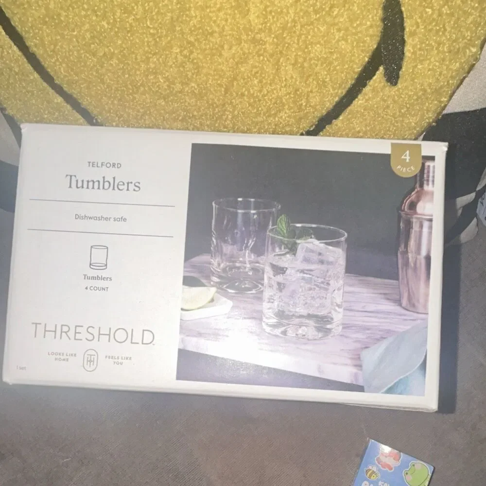 Threshold Telford Clear Glass Tumblers Set of 4 12.5 fl oz Dishwasher Safe